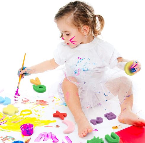 Gejoy 64 Pieces Sponge Painting Kit for Kids Alphabet Numbers Animal Paint Sponges Models Art Craft Drawing Tools for Kids Toddlers Educational Ba...