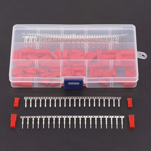 Hilitchi 300Pcs (50set) 2.54mm 2-Pin Female & Male Red Plug Housing Crimp Terminal Connector Kit Compatible with JST SYP...