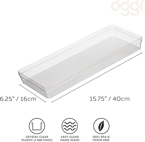 Oggi Clear Drawer Organizer - 6.25" X 15.75" - Ideal for Organizing Kitchen Drawers, Office, Desk, Silverware, Kitchen Utensils, Cosmetics and Bat...