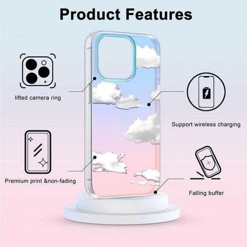 I-MGAE-IN-AR Phone Hard Case 6.1 inch Compatible with iPhone 15 Pro Case Cute 2023 Release Slim Cystal Clear Holographic White Cloud Women Girls, ...