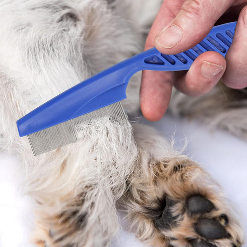 6 Pack Flea Lice Comb for Dogs Cats, Pet Tear Stain Remover Grooming Comb with Rounded Metal Teeth for Small, Medium & Large Pets, Blue...
