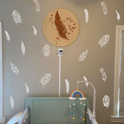 Feather Stencils for Painting on Wood, Peacock Stencils for Crafts Reusable Wood Burning Drawing Art Paint Stencils and Patterns for Wall Cake Coo...