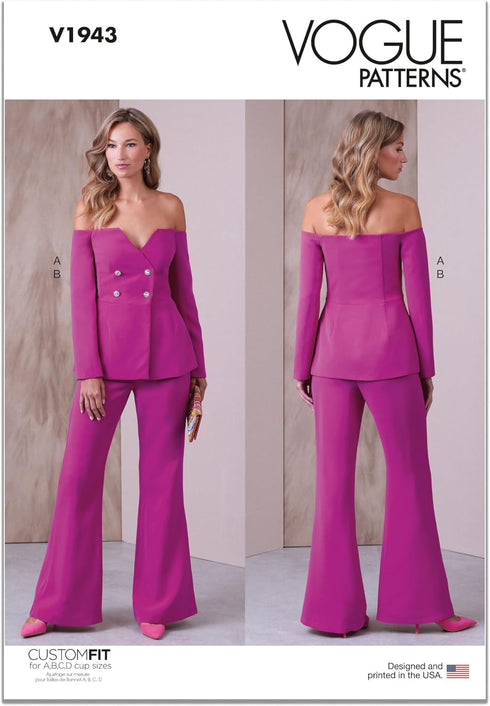 Vogue Misses' Off-The-Shoulder Jacket and Semi-Fitted Highrise Pants Sewing Pattern Packet, Design Code V1943, Sizes 8-10-12-14-16...