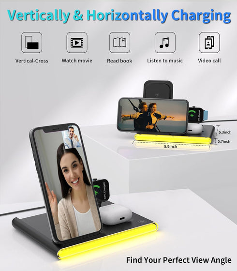 4 in 1 Wireless Charger for Apple: used for iPhone 11 12 13 14 15, Wireless Charging Station for Galaxy S9 10 21 22 23, Wireless Charging Stand fo...