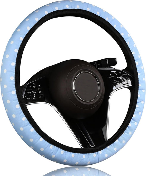 Cxtiy Cute Steering Wheel Cover - Girly Playful Polka Dots Design Thin & Lightweight Blue Car Accessories for Women Fits 14-16 Inch...