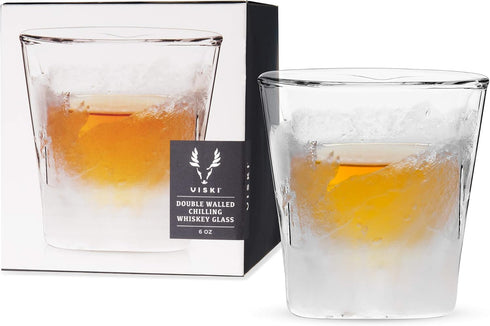 Viski Glacier Whiskey Glass, Double Walled Chilling Whiskey Glass, Active Cooling Gel, 6 Ounces, Clear Glass, Chilling Technology, Set of 1...