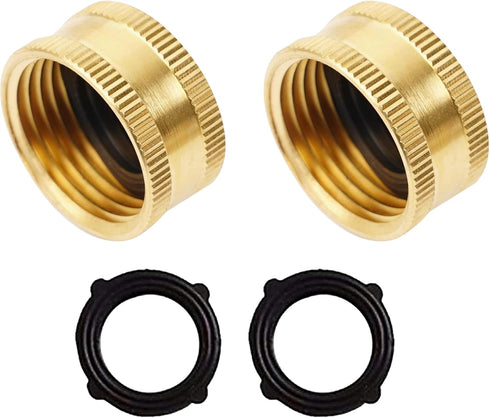 Hourleey Brass Garden Hose End Caps, 2 Pack 3/4" Female End Cap, Garden Hose End Caps with 2 Washers...