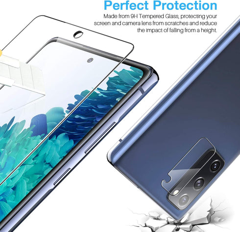 LK 6 Pack 3 Pack Screen Protector & 3 Pack Camera Lens Protector for Samsung Galaxy S20 FE 5G 6.5-inch, Tempered Glass, Easy Frame Installation, S...