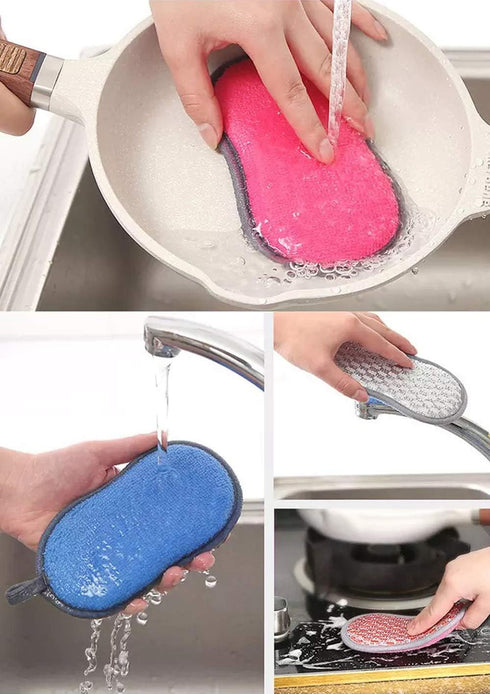 Multi-Purpose Scrub Sponges for Kitchen Scrub-it-Non-Scratch Double-Side Double-Effect Microfiber Sponge Along with Heavy Duty Scouring Power-Effo...