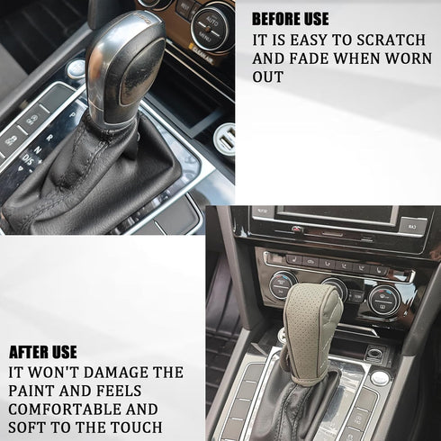 Gear Shift Knob Cover PU Leather Car Stick Shift Knob Cover, Manual/Automatic Automotive Gear Handle Shifter Knob Rod Dust Cover Waterproof and Br...