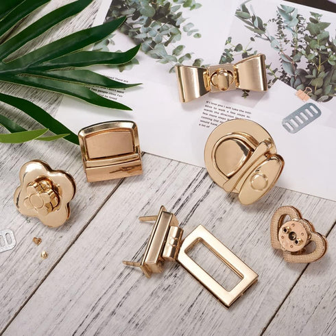 Craftdady 6 Sets Turn Lock Clasp Purse Clutch Closure Bowknot Heart Flower Rectangle Twist Lock Fastener Handbag Bag Hardware Accessory...