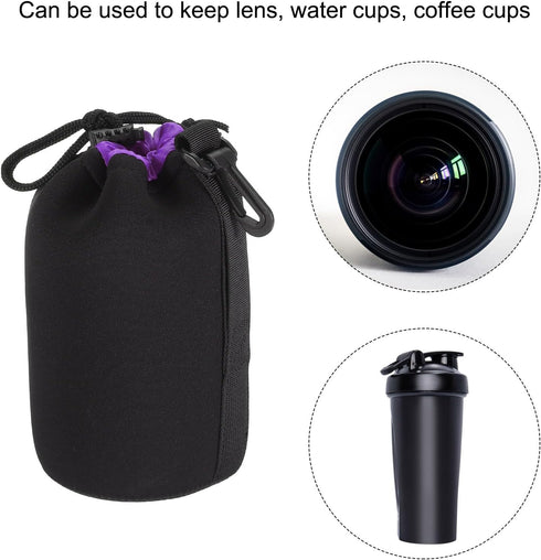 PATIKIL Camera Lens Bag, 3.5" IDx7.1 H Drawstring Lens Pouch with Thick Protective Neoprene, Lens Case for DSLR Camera Lens, Water Coffee Cups, Bl...