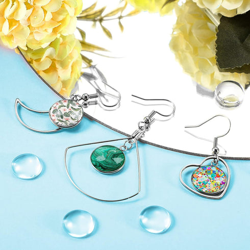 Kigeli 80 Pieces Stainless Steel Earring Blank Wire Hooks Bezel Trays Earring Trays with 12 mm Round Glass Cabochon Setting, Wire Hooks Earring Bl...