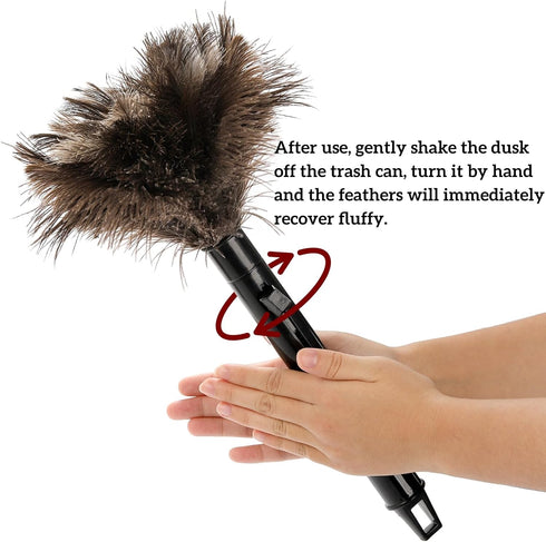2 Pack Ostrich Feather Duster, 10 Inch Fluffy Natural Feather Duster, Soft-Feather Mopping with Plastic Handle, Extensible Ostrich Feather Cleanin...