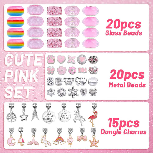 Flasoo DIY Charm Bracelet Making Kit, Jewelry Kit with Unicorn Mermaid Pink Stuff Craft Gifts for Birthday, Christmas, New Year...