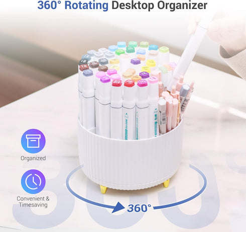 Pen Holder for Desk - Pencil Holder with 5 Compartments, 360°Rotating desk organizer and accessories for Women and Men,Desk Caddy for School,Teach...