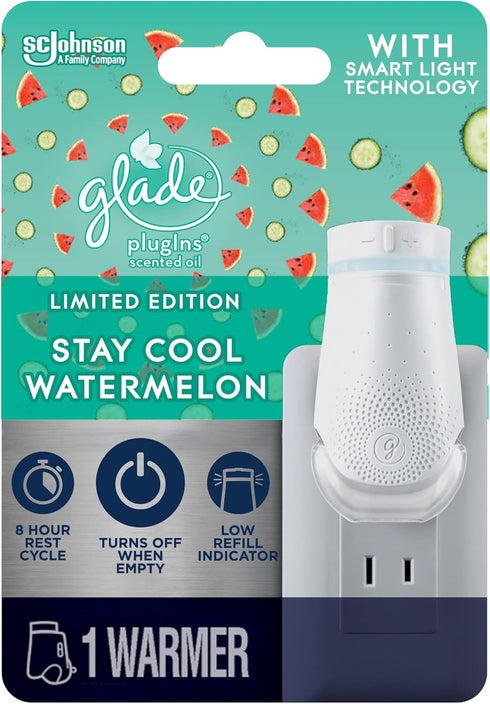 Glade PlugIn Plus Air Freshener Starter Kit, Scented Oil for Home and Bathroom, Stay Cool Watermelon, 0.67 Fl Oz, 1 Warmer + 1 Refill...
