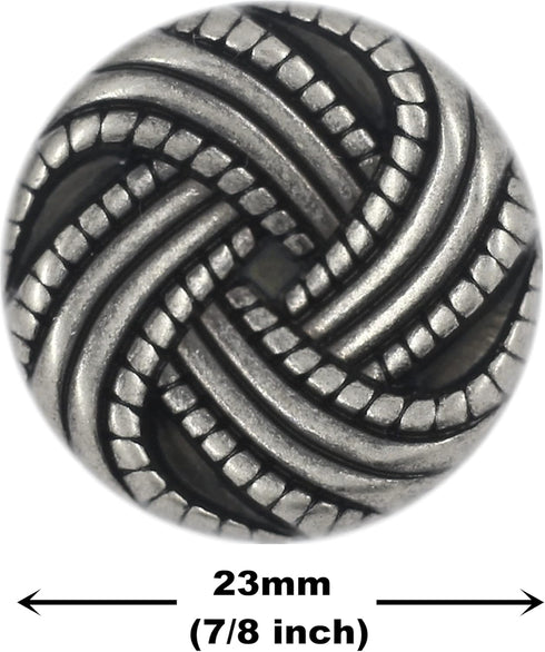 Bezelry 12 Pieces Swirl Ribbon Knot Metal Shank Buttons. 23mm (7/8 inch) (Gray Silver)...