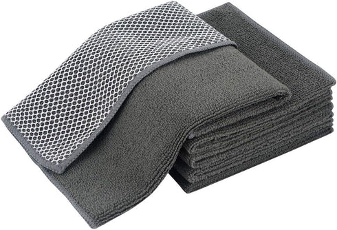 SINLAND Microfiber Dish Cloths Wash Clothes for Kitchen Best Kitchen Cloths Cleaning Cloths Poly Scour Side 12"x12" (5Pack, Dark Grey)...