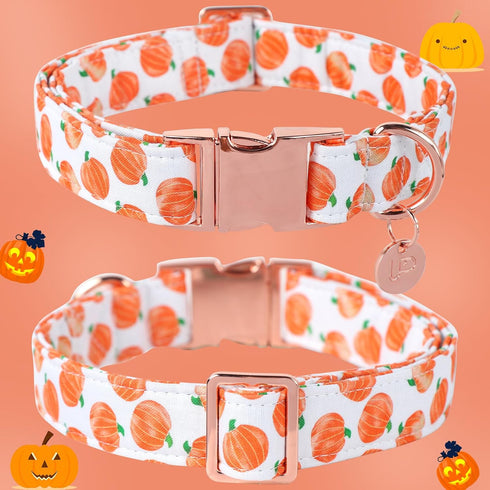 Halloween Dog Collar with Metal Buckle Gift Fall Dog Collar for Small Medium Large Girls or Boys Dogs Cute Pumpkin Cotton Pet Collars...