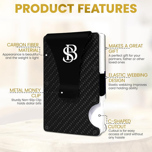 Carbon Fiber Wallet - Slim Wallet for Men with Cash & Credit Card Holder, RFID Blocking Technology, Minimalist Money Clip Holds Up to 12 Cards - G...