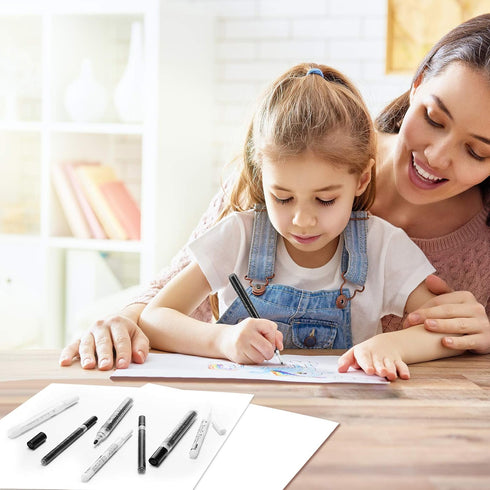 12 Pieces Acrylic Paint Pens Black and White Marker Pen 0.7 mm Extra Fine, 3 mm Medium Tip, Waterproof Art Markers for Rock Painting Ceramic Glass...