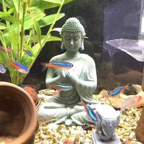Aquarium Buddha Statue Japanese Buddah Figurine Fish Tank Buda Sculpture Zen Sandstone Ornaments Underwater Landscape Decoration,Gift...
