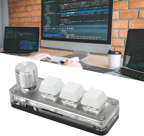 Cuifati Mini 3 Key Keypad with Knob, One Handed Macro Mechanical Keyboard, 3 Fully Programmable Keys, for, for Vista, for, for Macos...