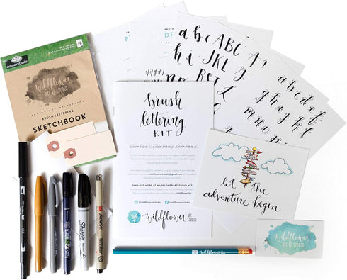 Wildflower Art Studio Brush Lettering Calligraphy Kit • Award-Winning Starter Set for Beginners • Includes Instruction Book, Tracing Pad & Supplie...