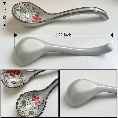 Asian Soup Spoon Ceramic Soup Spoon Long Handle, Japanese Soup Spoon for Pho, Wonton, Noodles, Dumplings, Chinese Ceramic Spoons Ramen Spoon, Set ...