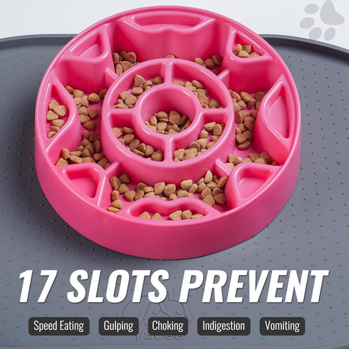 Tilted Slow Feeder Dog Bowl for Flat Face Breeds, Retro Style Non-Skid Food Bowl for Flat Face Breeds for Dogs & Cats Large, Small (Pink)...