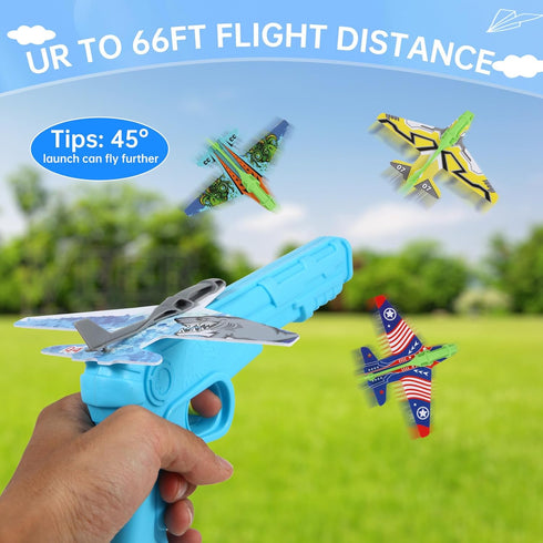 12 Pack Airplane Launcher Toys for Kids, 2 Launchers and 10 Foam Glider, Indoor Outdoor Flying Toys for Boys Girls 4-8 Years Old, Plane Party Favo...