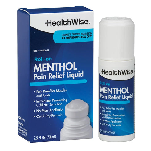 HealthWise 16% Menthol Roll-On | Cold Hot Sensation | Pain Relief Liquid | 2.5 oz. 73 mL | Non-Greasy Formula | Immediate Penetrating Action | Top...