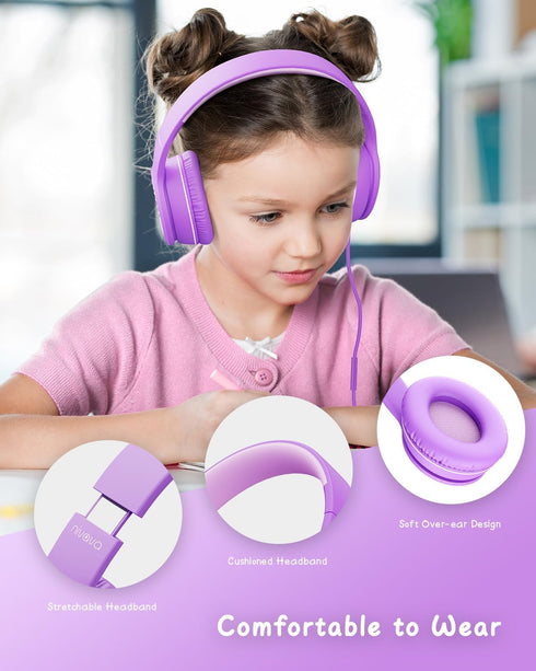 Wired Headphones with Microphone, K16 On-Ear Headphones for Kids with 3.5MM Jack, Foldable Stereo Bass Headphones for Teens School Amazon Kindle, ...
