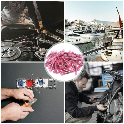 100 Pcs Red Heat Shrink Butt Connectors, 22-16 AWG Marine Grade Insulated Crimp Wire Connectors, Waterproof Electrical Connectors Butt Splice for ...