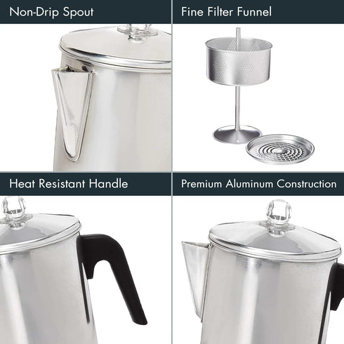 Primula Today Aluminum Stove Top Percolator Maker Durable, Brew Coffee On Stovetop, 9 Cup, Silver...