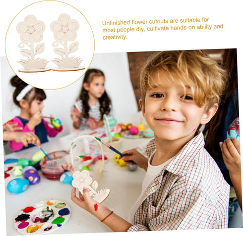 12pcs Kid Toys Clay Kids Toys Kids Crafts Unfinished Wooden Flower Cutouts Wooden Crafts Paint Your own Crafts Flower Cutouts for Crafts Art Suppl...