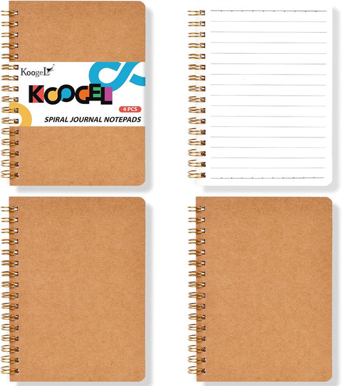 Koogel 4PCS Mini Spiral Notebooks, Spiral Journal Notepads Small Kraft Cover Notepads Ruled Pocket Notebooks for Note Taking Office School Supplie...