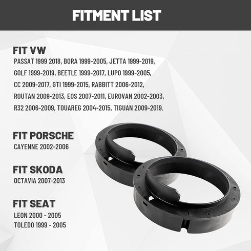 6.5 Inch Speaker Adapters Plate Spacer for VW 1999-2019, Porsche 2000-2006, Skoda 2005-2013, Seat 1999-2005 Aftermarket Front Door Speaker Adapter...
