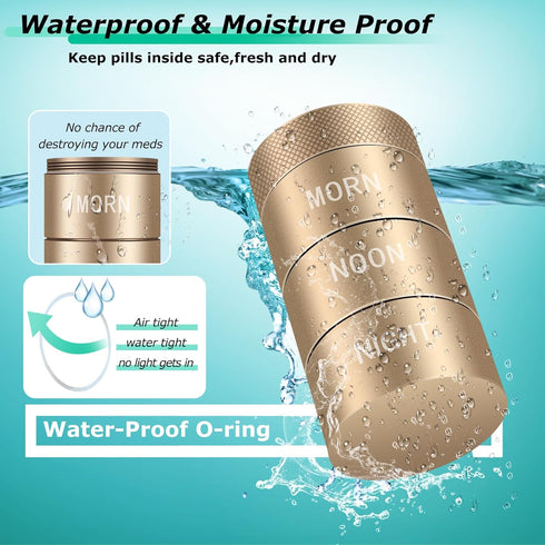 Aluminum Alloy Waterproof Pill Organizer 3 times a day,Moisture Proof Metal Pill Case,Small Daily Pill Holder for Purse,Portable Travel Pill box C...