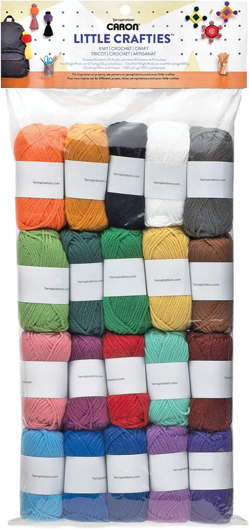 Caron Little Crafties Acrylic Mini Yarn Multipack 20 Count (Pack of 1) – Knitting, Crocheting & Art Projects – Machine Washable & Dryable – Durabl...