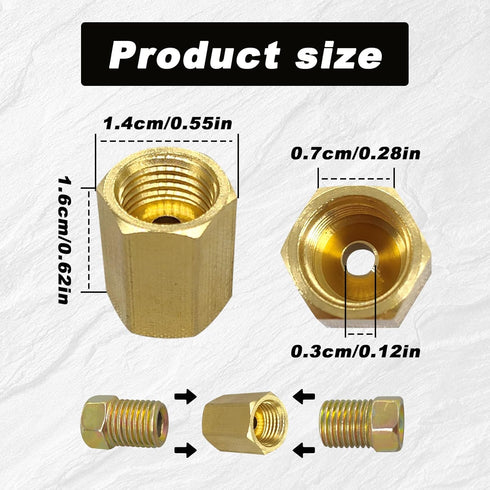 12pcs Brake Line Fittings with 4 Unions and 8 Nuts, 3/8 Inch - 24 Threads Brake Fuel Line Fittings Assortment Brass Inverted Flare Brake Assortmen...