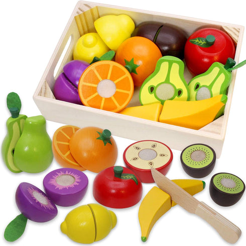 Wooden Play Food for Kids Kitchen Cutting Fruits Toys for Toddlers Pretend Vegetables Gift for Boys Girls Educational Toys...
