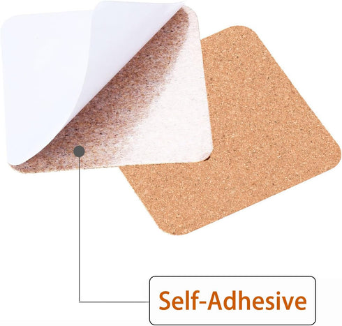 54 Pcs Cork Coasters 4 Inches with Adhesive, Cork Sheets Mats Bulk for Drinks, Plants, DIY Crafts, Office, 27 Pcs Curved-Edge Squares Cork Tiles a...