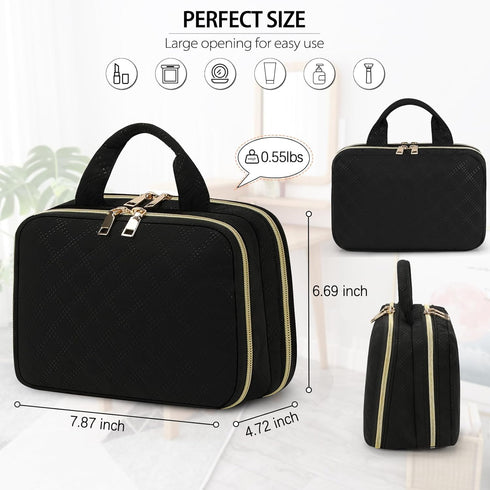 RAINSMORE Travel Makeup Bag Large Capacity Cosmetic Bag Waterproof Makeup Organizer Bag Wide Open Makeup Pouch with Handle Toiletry Bag Make Up Ba...