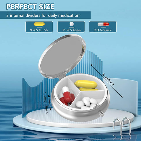Pill Box 3 Compartment Medicine Pill Case,Portable Pill Box for Pocket or Purse Pill Box Decorative Metal Medicine Vitamin Organizer Unique Gift(M...