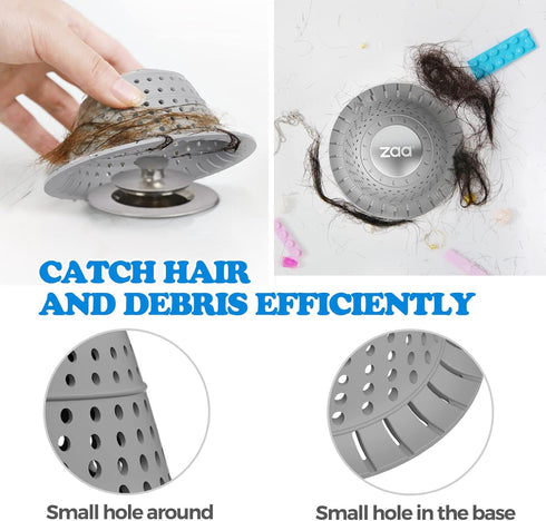 Bathtub Drain Hair Catcher, Silicone Collapsible 1 Pack Drain Protector for Pop-Up and Regular Drains of Shower, Bathtub, Tub, Bathroom, Sink...