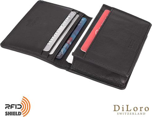 Leather Wallets for Men and Women Small Travel Bifold Card Holder Full Grain Black Nappa Leather...