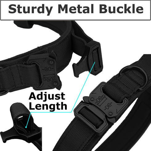 Dog Tactical Collar Military Dog Training Collar Control Handle and Heavy Metal Buckle for Medium Large Dog Training Black M...
