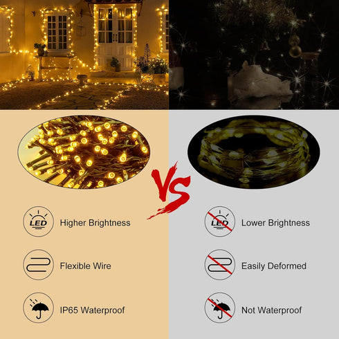 echosari 2 Pack Battery Operated String Lights, 13.2Ft Green Wire 40 LED String Lights Outdoor Waterproof Fairy Lights for Wedding Party Wreath Tr...